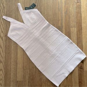 Bebe Double V Metallic Bandage Mini Dress in Rise Smoke Size Small